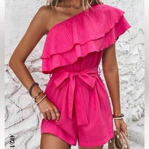 Never been worn, pink one shoulder romper.